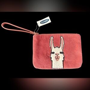Old Navy Llama Wristlet Wallet Corduroy Pink Wrist Strap NWT